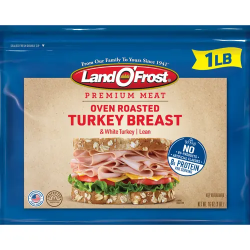 Land O'Frost Premium Sandwich Sliced Fresh Deli Lunch Meat, Oven Roasted Turkey Breast, 1 lb Resealable Pouch