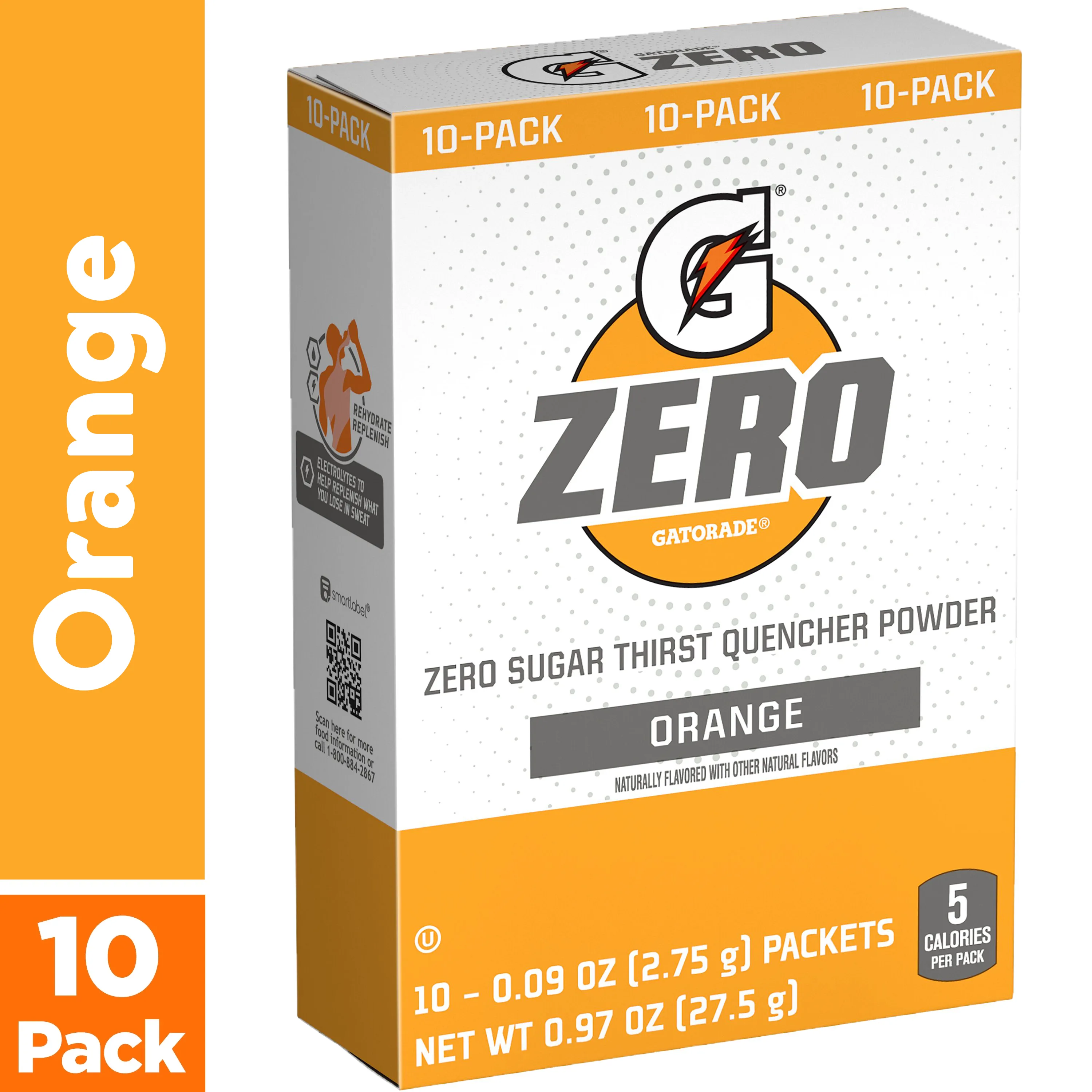 Gatorade G Zero Sugar Orange Sports Drink Mix Powder, 10 Count Packets