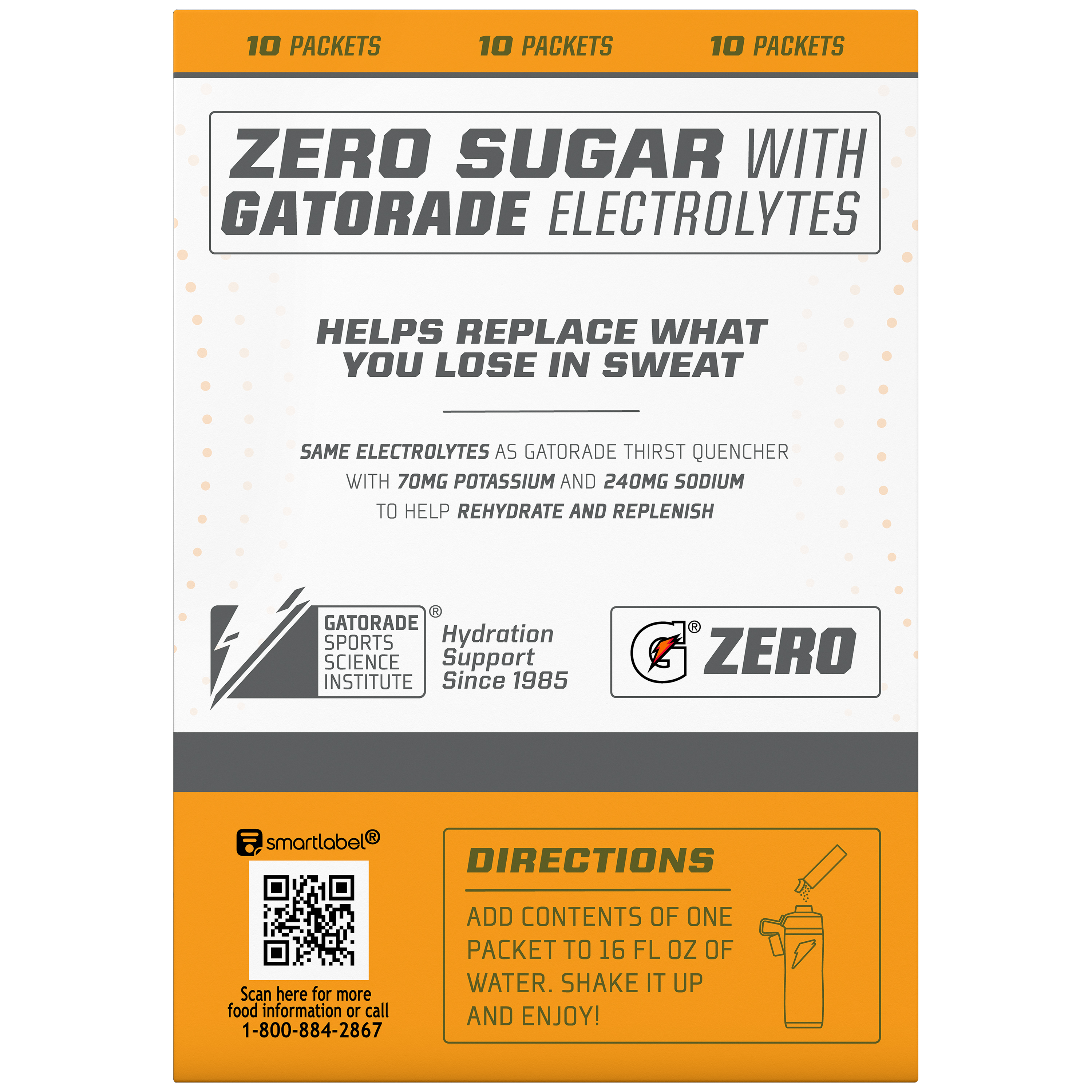 Gatorade G Zero Sugar Orange Sports Drink Mix Powder, 10 Count Packets thumbnail 2