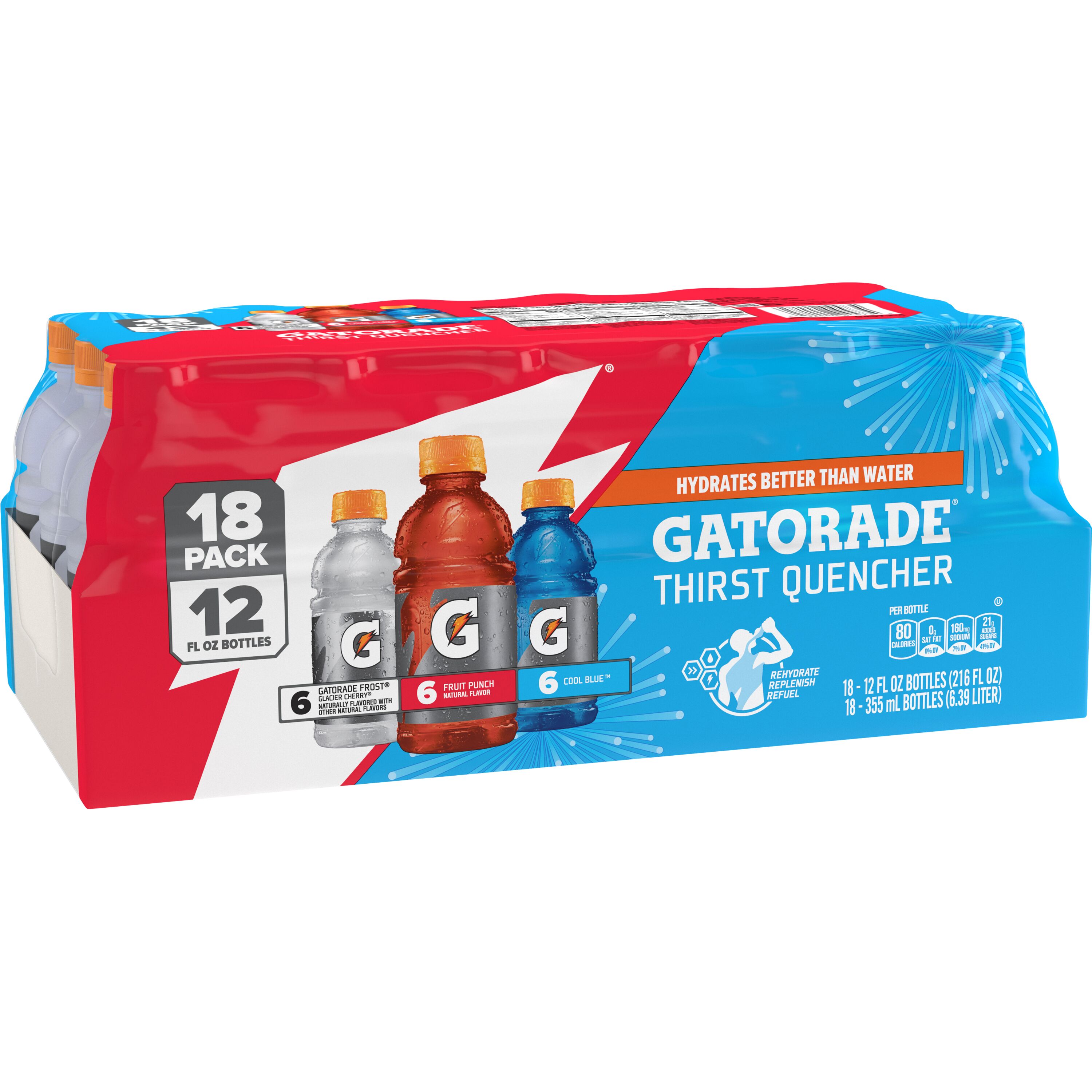 Gatorade Sports Drink, Fruit Punch/Glacier Cherry/Cool Blue Variety Pack, 12 fl oz, 18 Count Bottles thumbnail 2