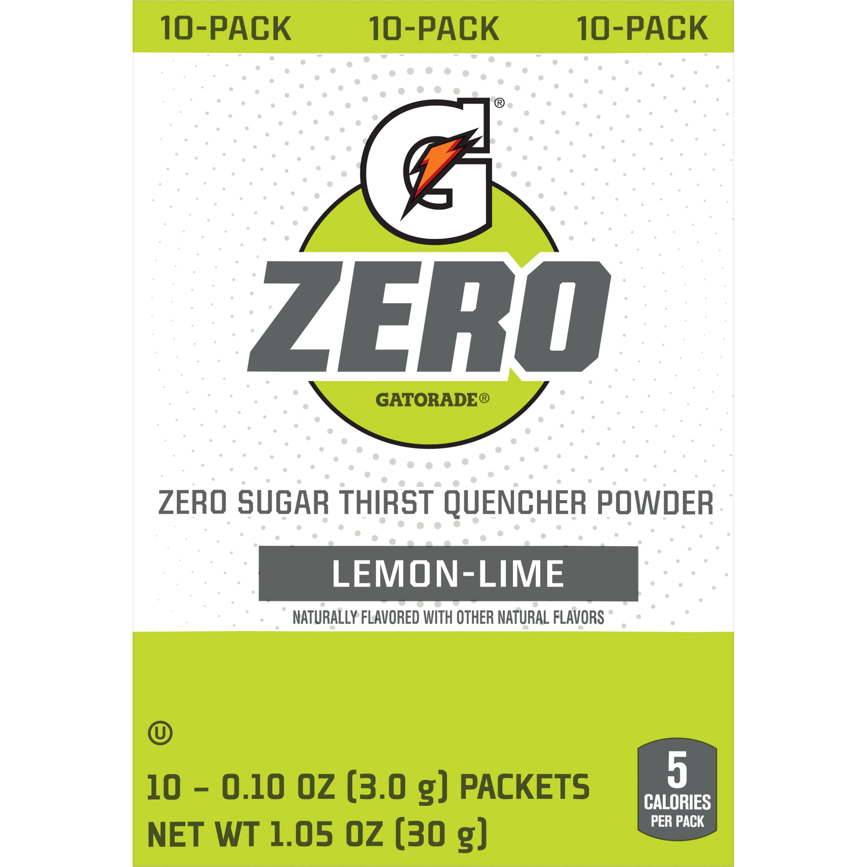 Gatorade G Zero Sugar Lemon Lime Sports Drink Mix Powder, 10 Count Packets