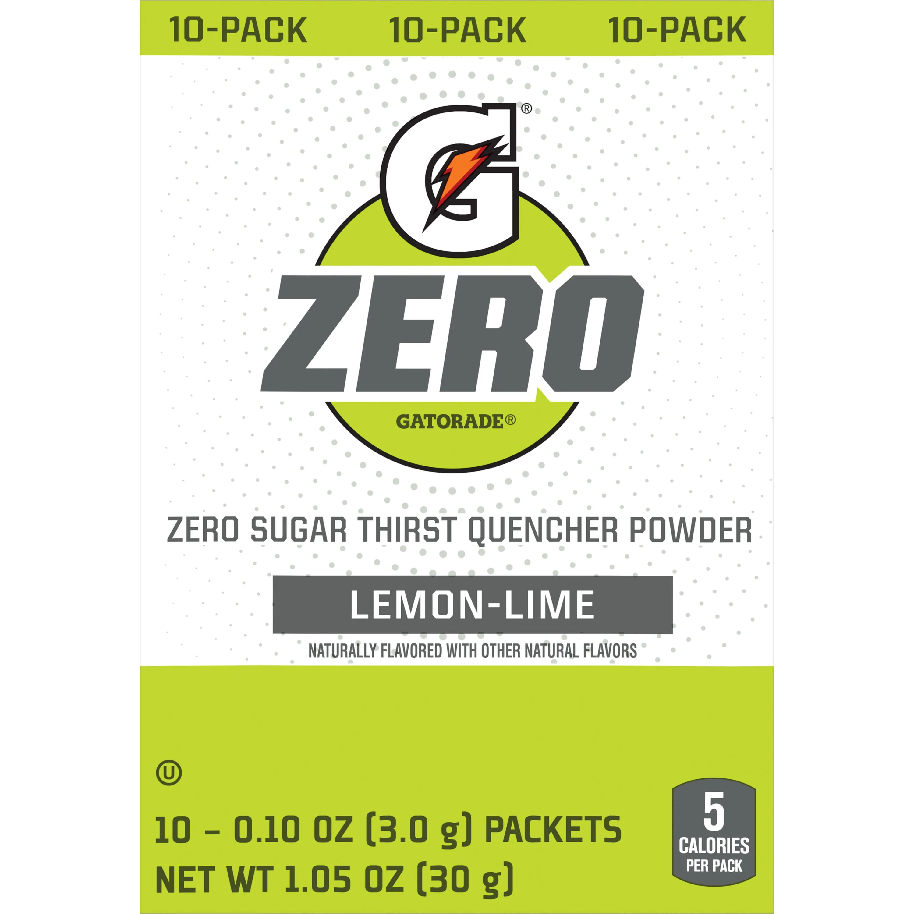 Gatorade G Zero Sugar Lemon Lime Sports Drink Mix Powder, 10 Count Packets