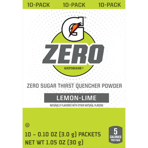 Gatorade G Zero Sugar Lemon Lime Sports Drink Mix Powder, 10 Count Packets