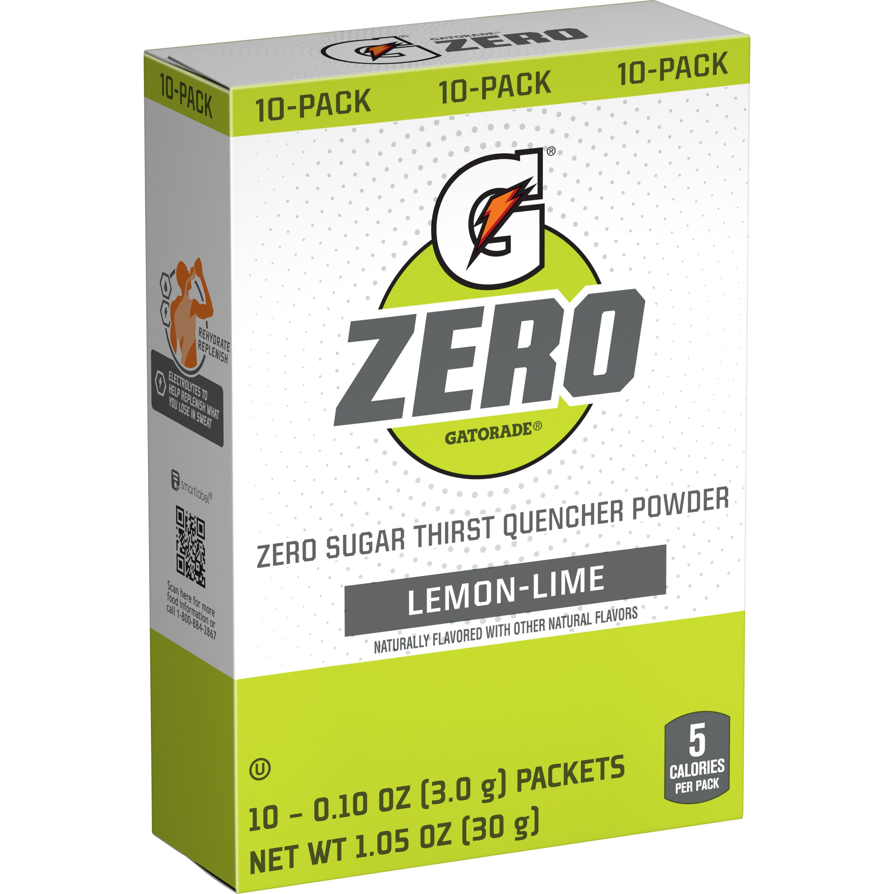 Gatorade G Zero Sugar Lemon Lime Sports Drink Mix Powder, 10 Count Packets thumbnail 2
