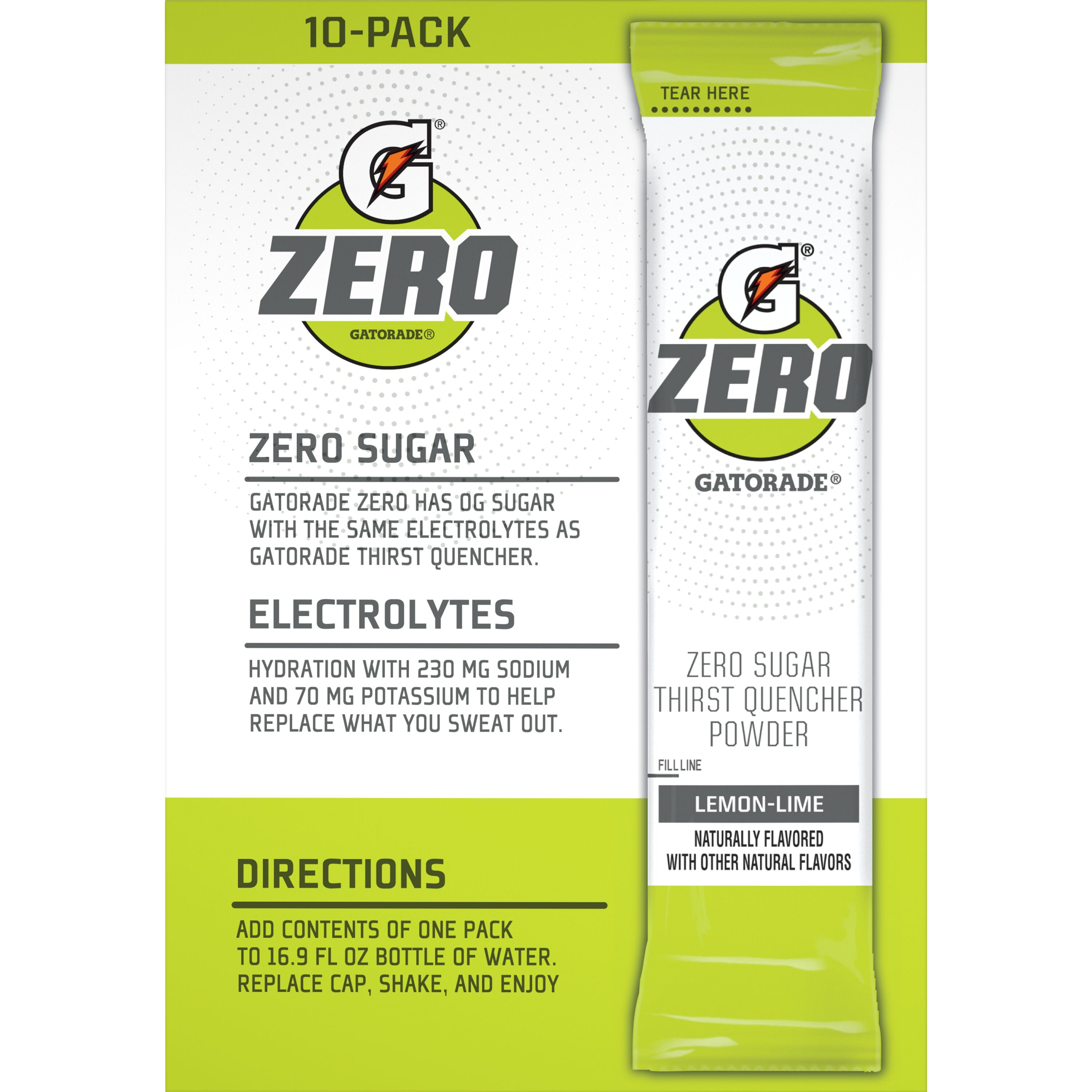 Gatorade G Zero Sugar Lemon Lime Sports Drink Mix Powder, 10 Count Packets thumbnail 3