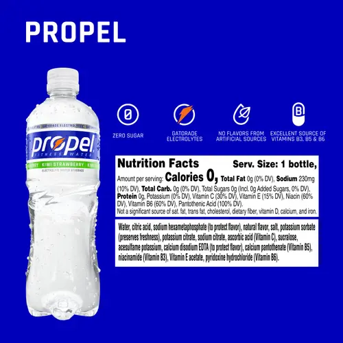 Propel Flavored Water with Electrolytes, Kiwi Strawberry, 16.9 fl oz, 12 Pack thumbnail 3
