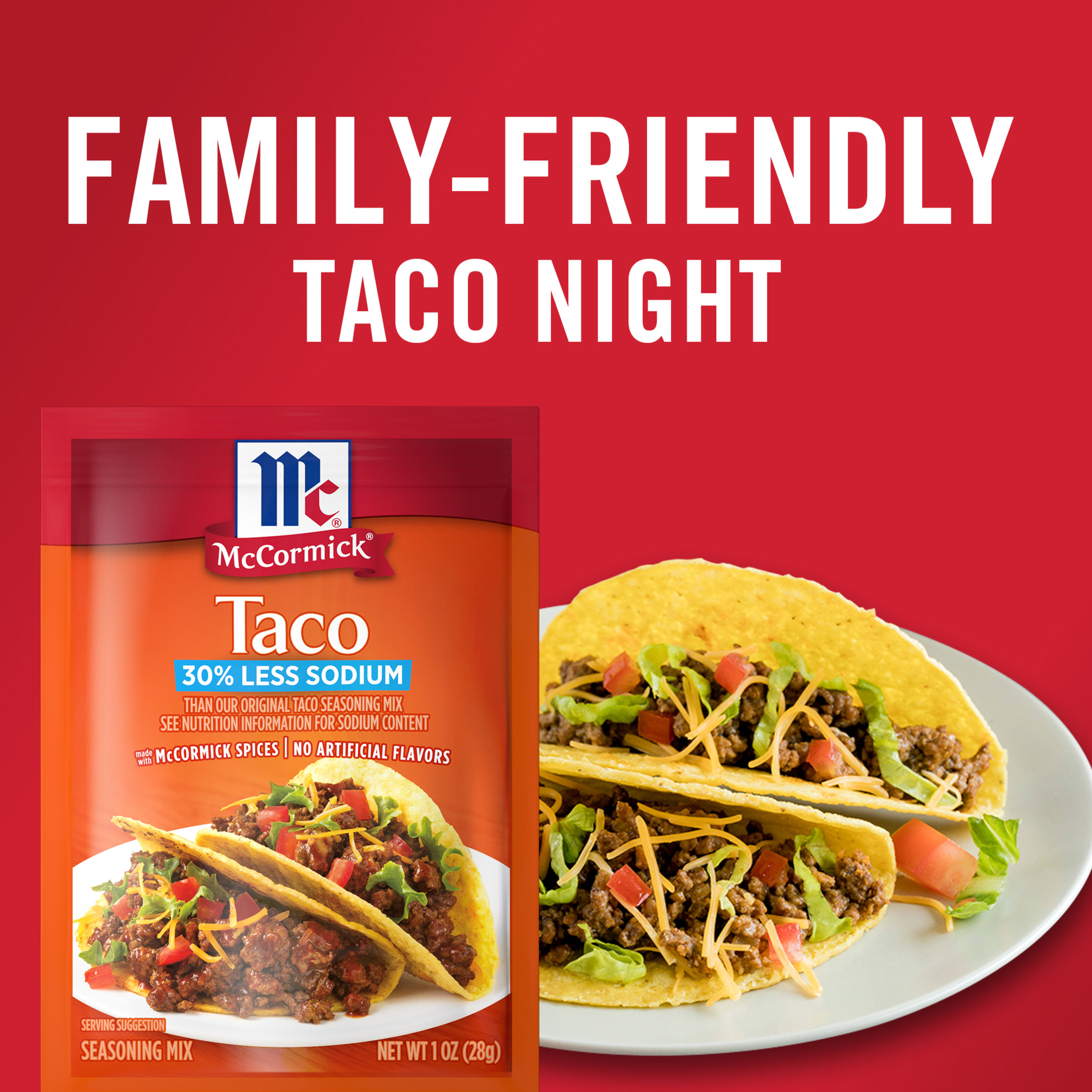 McCormick 30% Less Sodium Taco Seasoning Mix, 1 oz Envelope thumbnail 2