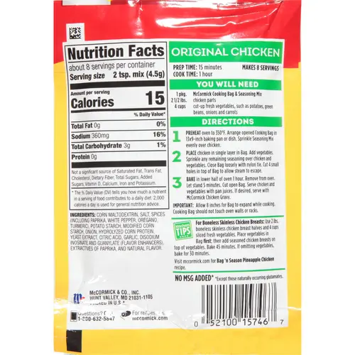 McCormick Bag 'n Season Original Chicken Cooking Bag & Seasoning Mix, 1.25 oz Envelope thumbnail 2
