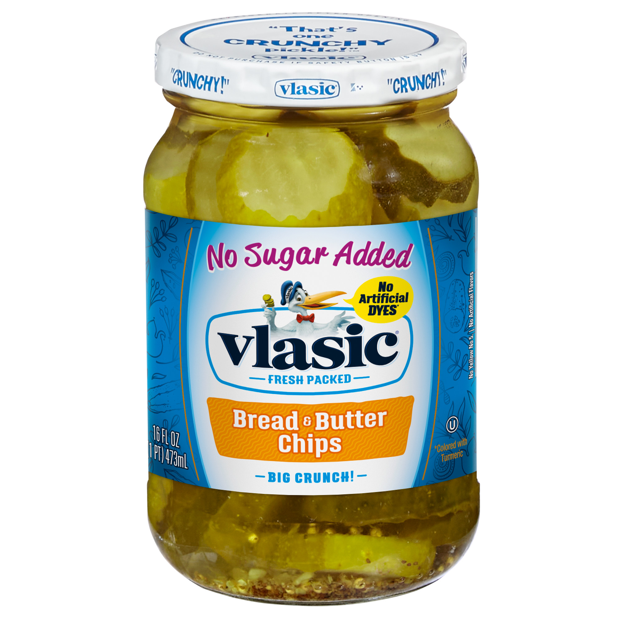 Vlasic Bread and Butter Pickle Chips, No Sugar Added, 16 fl oz Jar