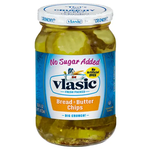 Vlasic Bread and Butter Pickle Chips, No Sugar Added, 16 fl oz Jar