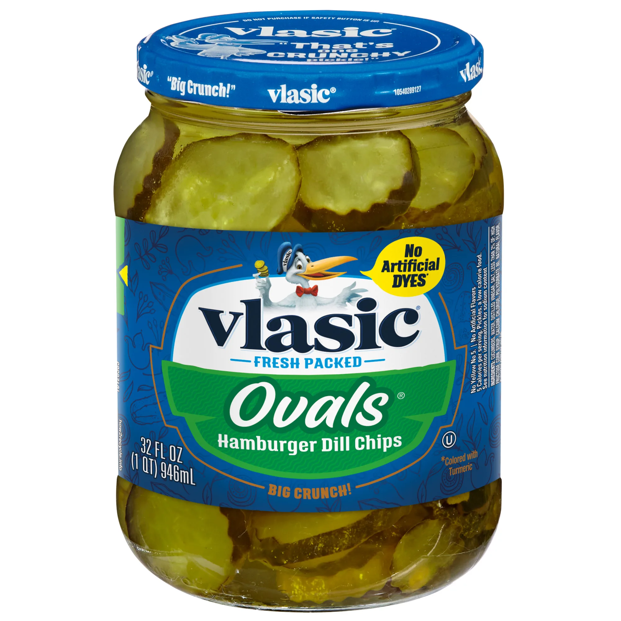 Vlasic Ovals Hamburger Pickle Chips, Dill Pickles, 32 fl oz Jar
