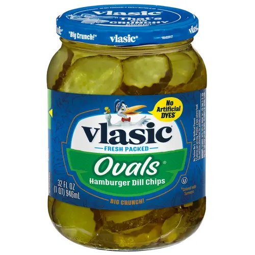 Vlasic Ovals Hamburger Pickle Chips, Dill Pickles, 32 fl oz Jar