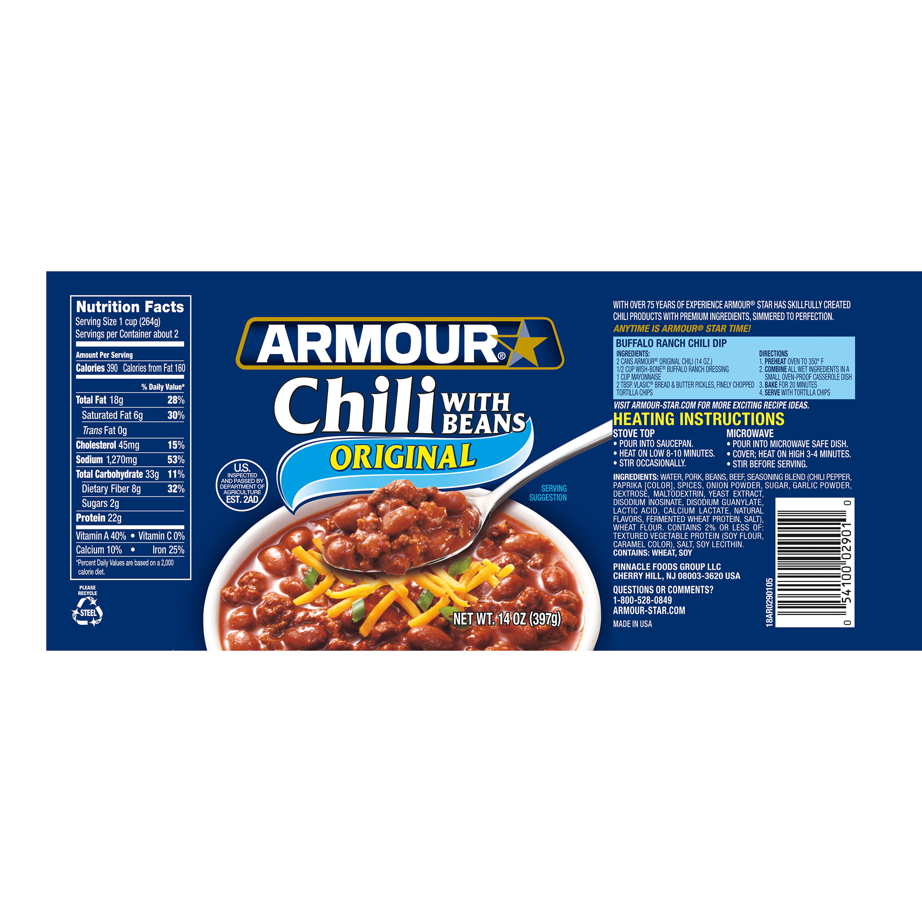 Armour Star Chili with Beans, Canned Food, 14 OZ thumbnail 2