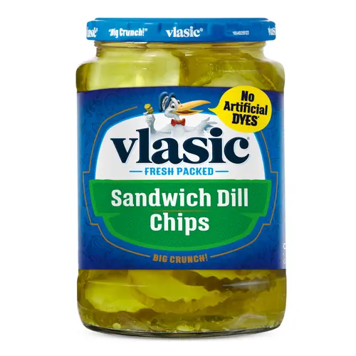 Vlasic Dill Pickle Sandwich Chips, Kosher Dill Pickles, 24 fl oz Jar
