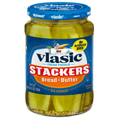 Vlasic Stackers Bread and Butter Pickles, Sweet Pickle Chips, 24 fl oz Jar