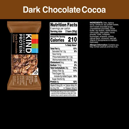 KIND Breakfast Gluten Free Dark Chocolate Cocoa Protein Snack Bars, 1.76 oz, 12 Count One Box thumbnail 2