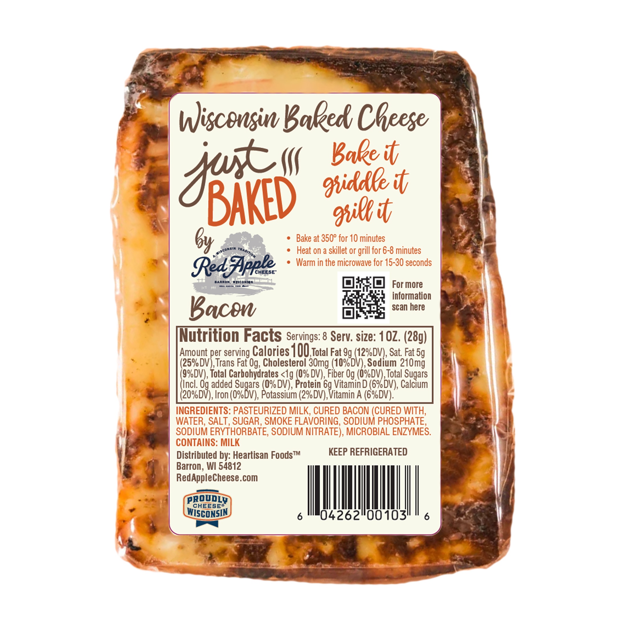 Red Apple Cheese Just Baked Bacon Cheese, 8oz, Block, Refrigerated thumbnail 2