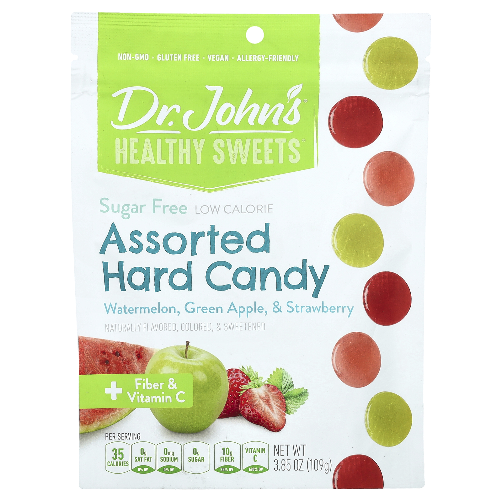 Dr. John's Sugar Free Assorted Fruit Hard Candy 3.85 oz. Bag