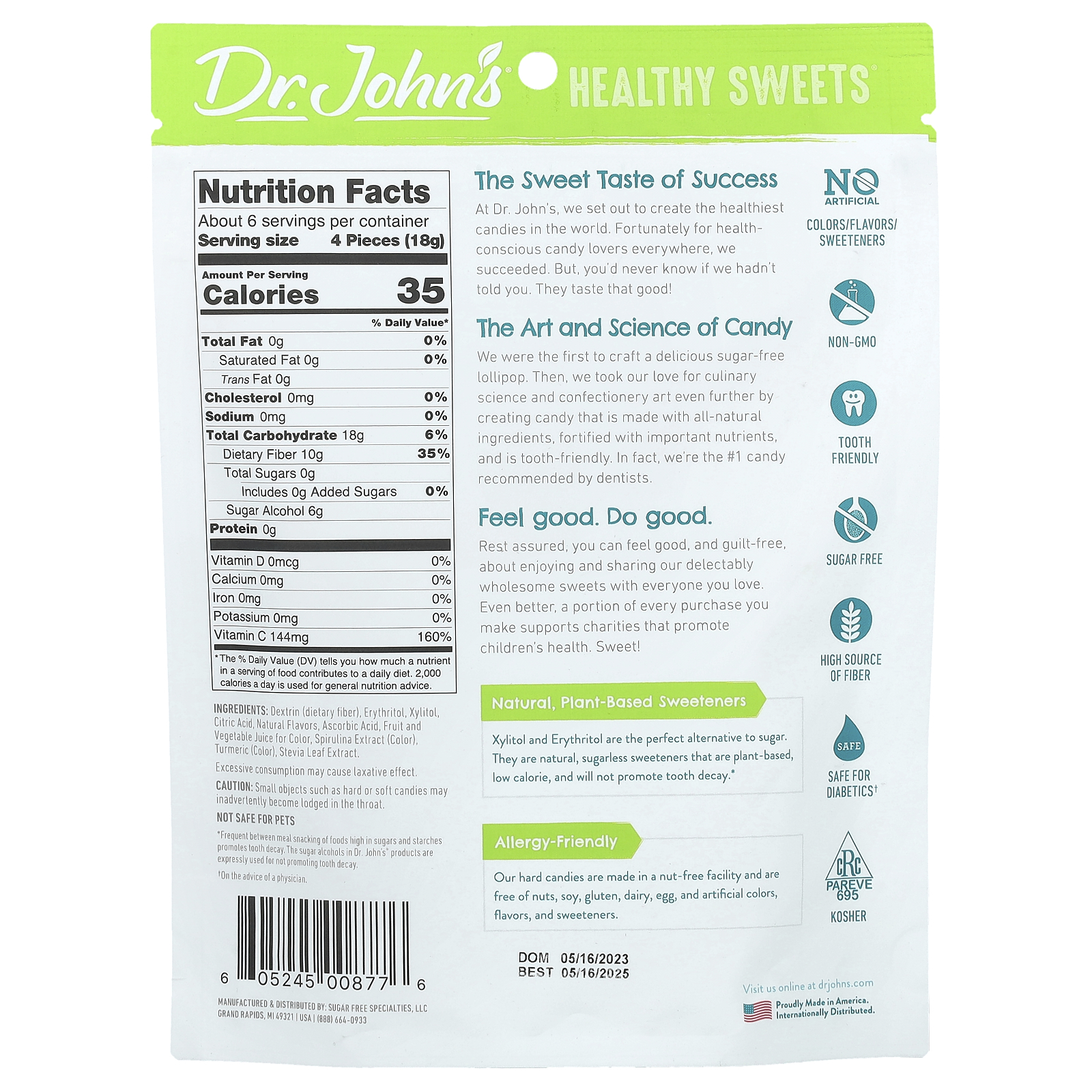 Dr. John's Sugar Free Assorted Fruit Hard Candy 3.85 oz. Bag thumbnail 2