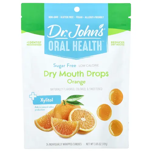 Dr. Johns Healthy Sweets Sugar-Free Orange Oral Health Lozenges with Xylitol Dry Mouth Drops, 3.85 oz, Bag