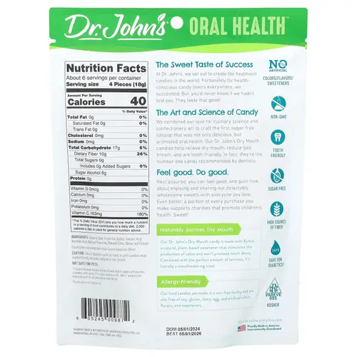 Dr. Johns Healthy Sweets Sugar-Free Orange Oral Health Lozenges with Xylitol Dry Mouth Drops, 3.85 oz, Bag thumbnail 2