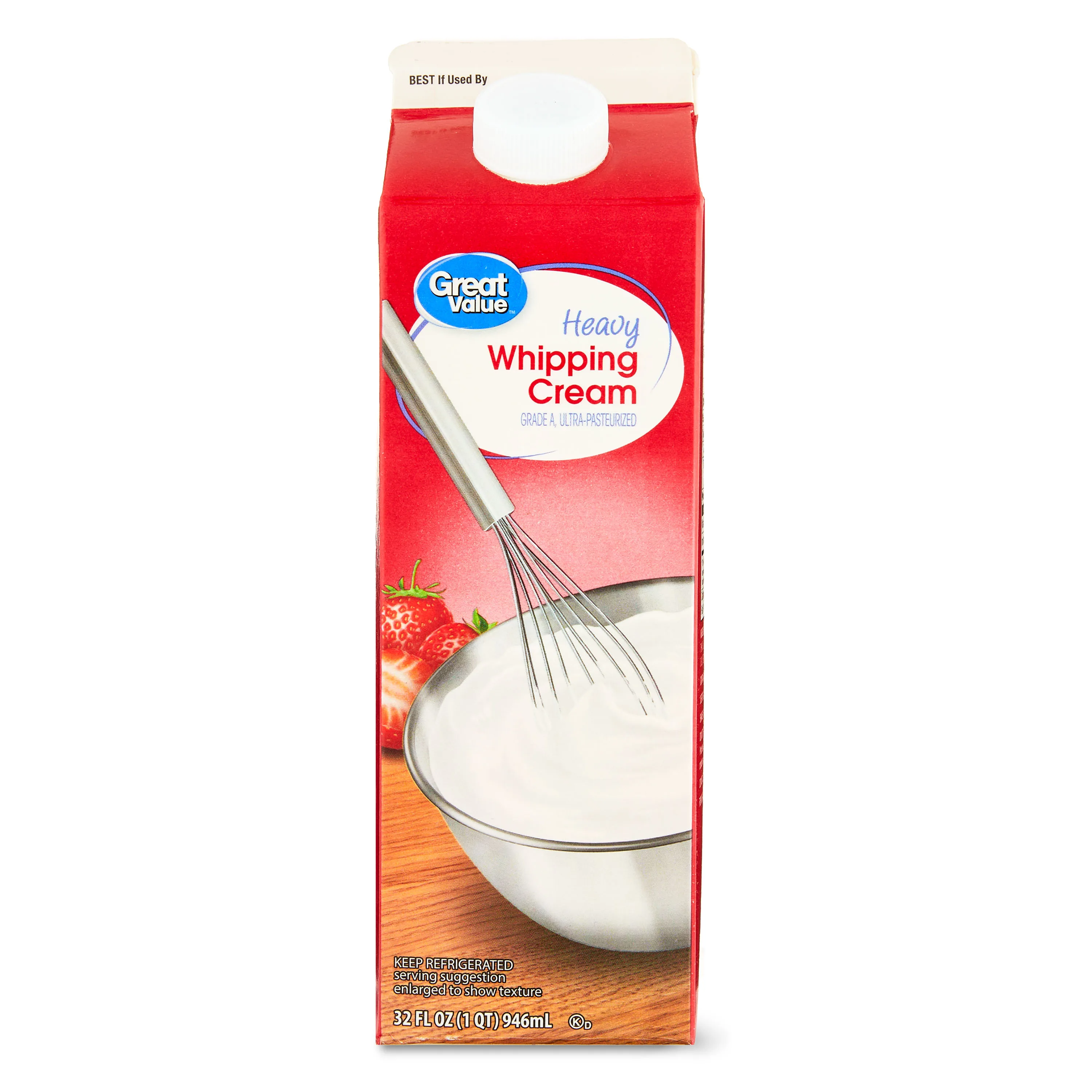 Great Value Heavy Whipping Cream, 32 oz Carton, Refrigerated
