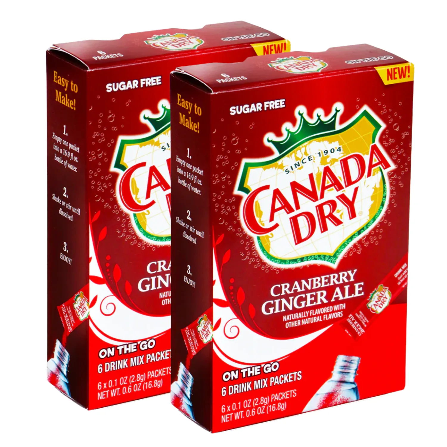 NS Canada Dry Cranberry Ginger Ale Singles To Go Drink Mix, Sugar-Free Low-Calorie Water Enhancer Powder Sticks Beverages 2 Boxe