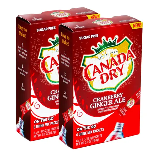 NS Canada Dry Cranberry Ginger Ale Singles To Go Drink Mix, Sugar-Free Low-Calorie Water Enhancer Powder Sticks Beverages 2 Boxe
