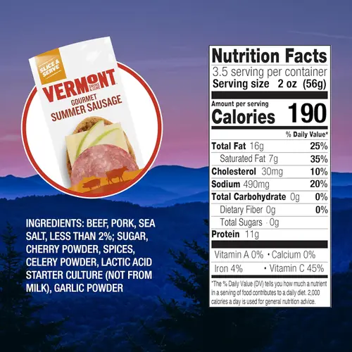 Vermont Smoke & Cure Uncured Summer Sausage Stick Charcuterie Board Gourmet Sausage Meat 6 oz thumbnail 2