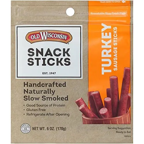 Old Wisconsin Turkey Sausage Snack Sticks, Naturally Smoked, Ready to Eat, High Protein, Low Carb, Keto, Gluten Free, 6 Ounce Re
