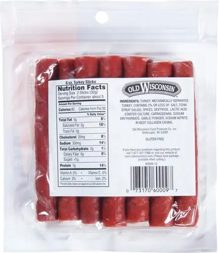 Old Wisconsin Turkey Sausage Snack Sticks, Naturally Smoked, Ready to Eat, High Protein, Low Carb, Keto, Gluten Free, 6 Ounce Re thumbnail 3