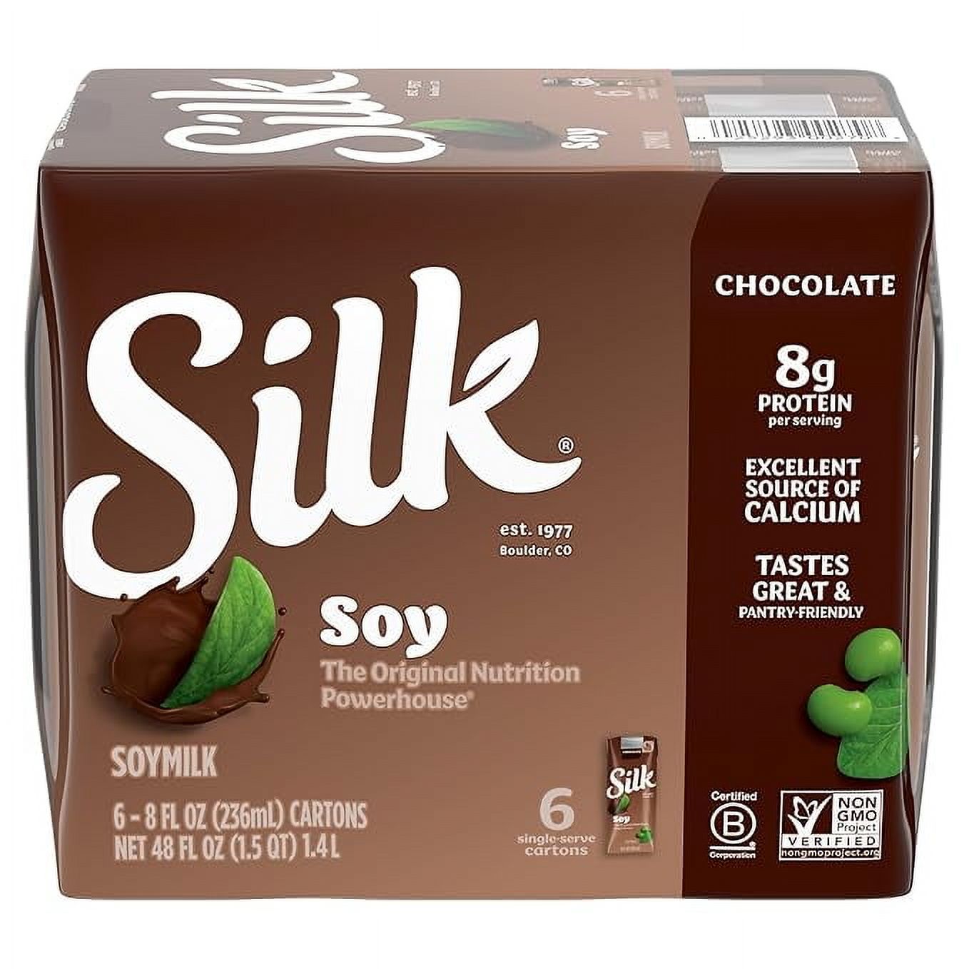 Silk Shelf-Stable Soy Milk Singles, Chocolate, Dairy-Free, Vegan, Non-GMO Project Verified, 8 oz., 6 Pack thumbnail 2