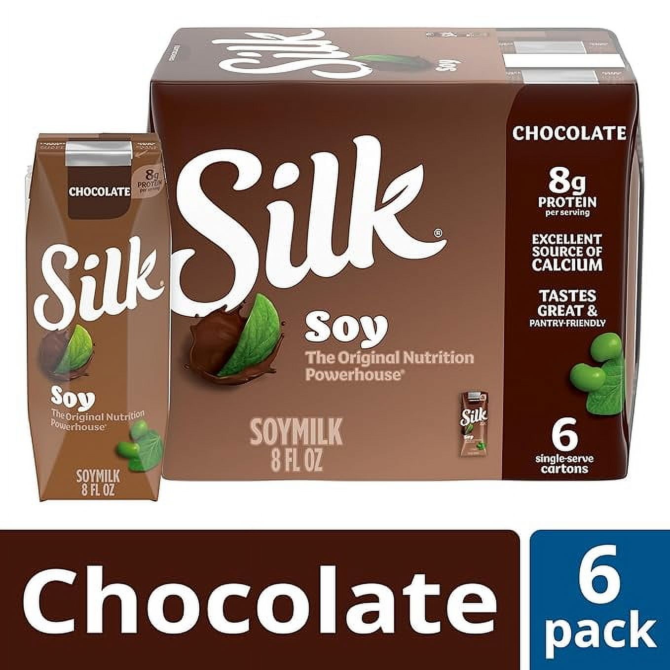 Silk Shelf-Stable Soy Milk Singles, Chocolate, Dairy-Free, Vegan, Non-GMO Project Verified, 8 oz., 6 Pack thumbnail 3