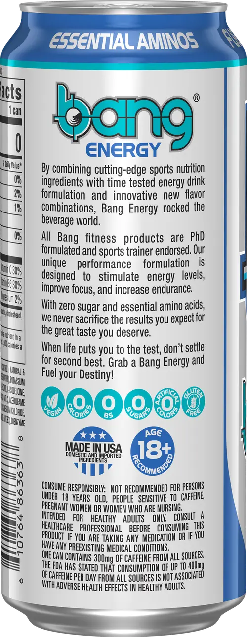 BANG Energy Drink, Blue Razz, 16 fl oz, 4 Pack thumbnail 4