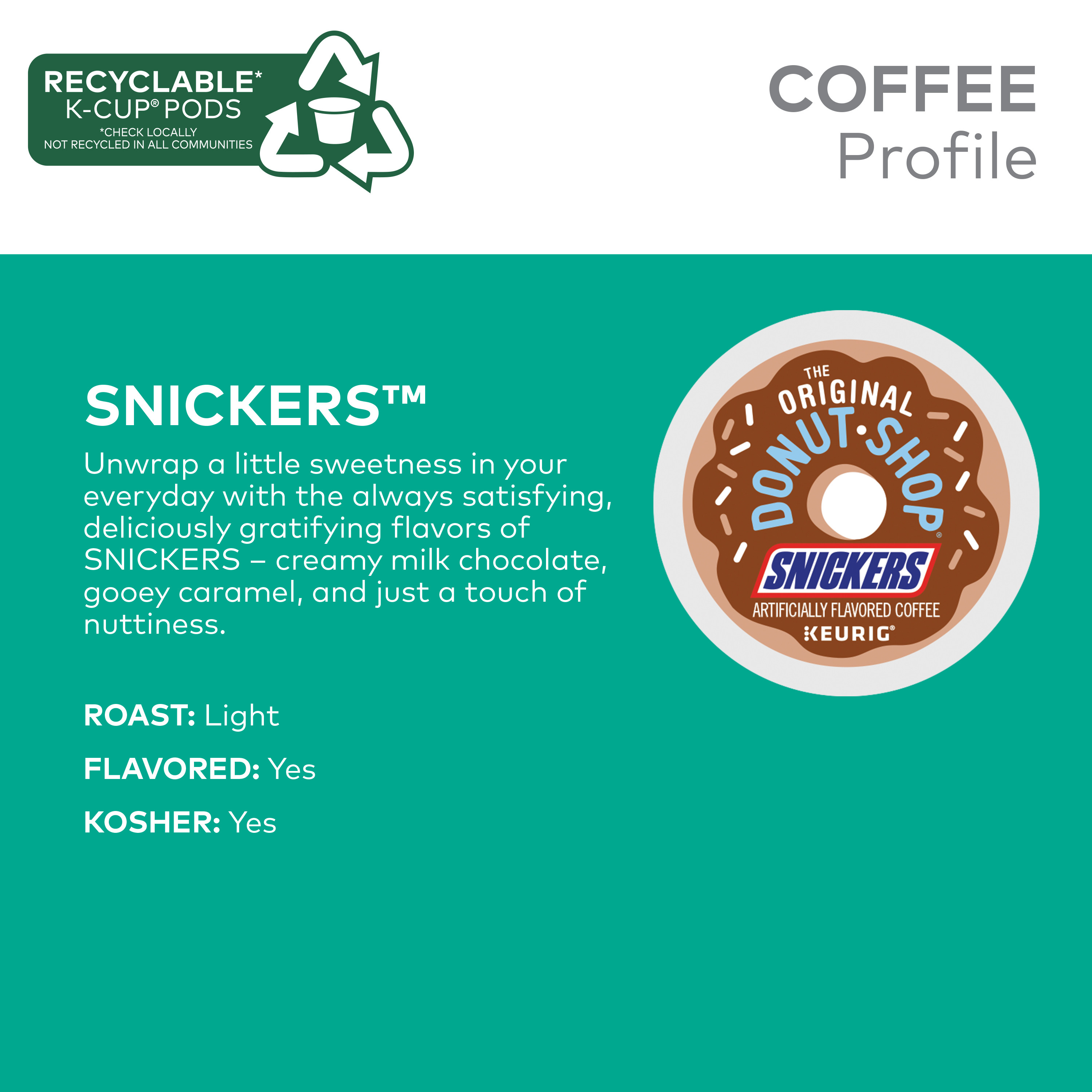 The Original Donut Shop, Snickers Flavored K-Cup Coffee Pods, 24 Count thumbnail 3