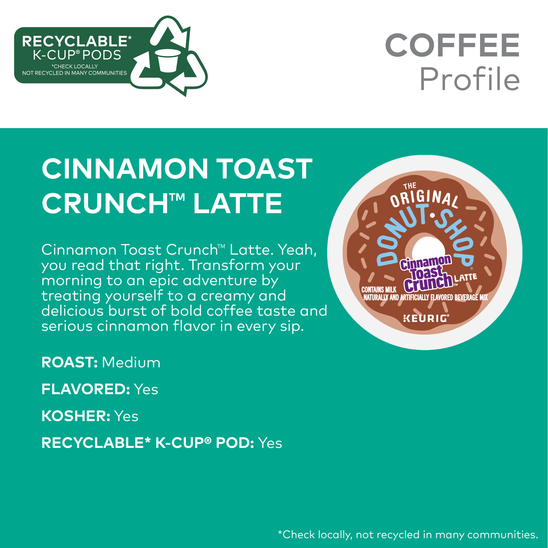 The Original Donut Shop, One Step Cinnamon Toast Crunch Latte K-Cup Coffee Pods, 10 Count thumbnail 3