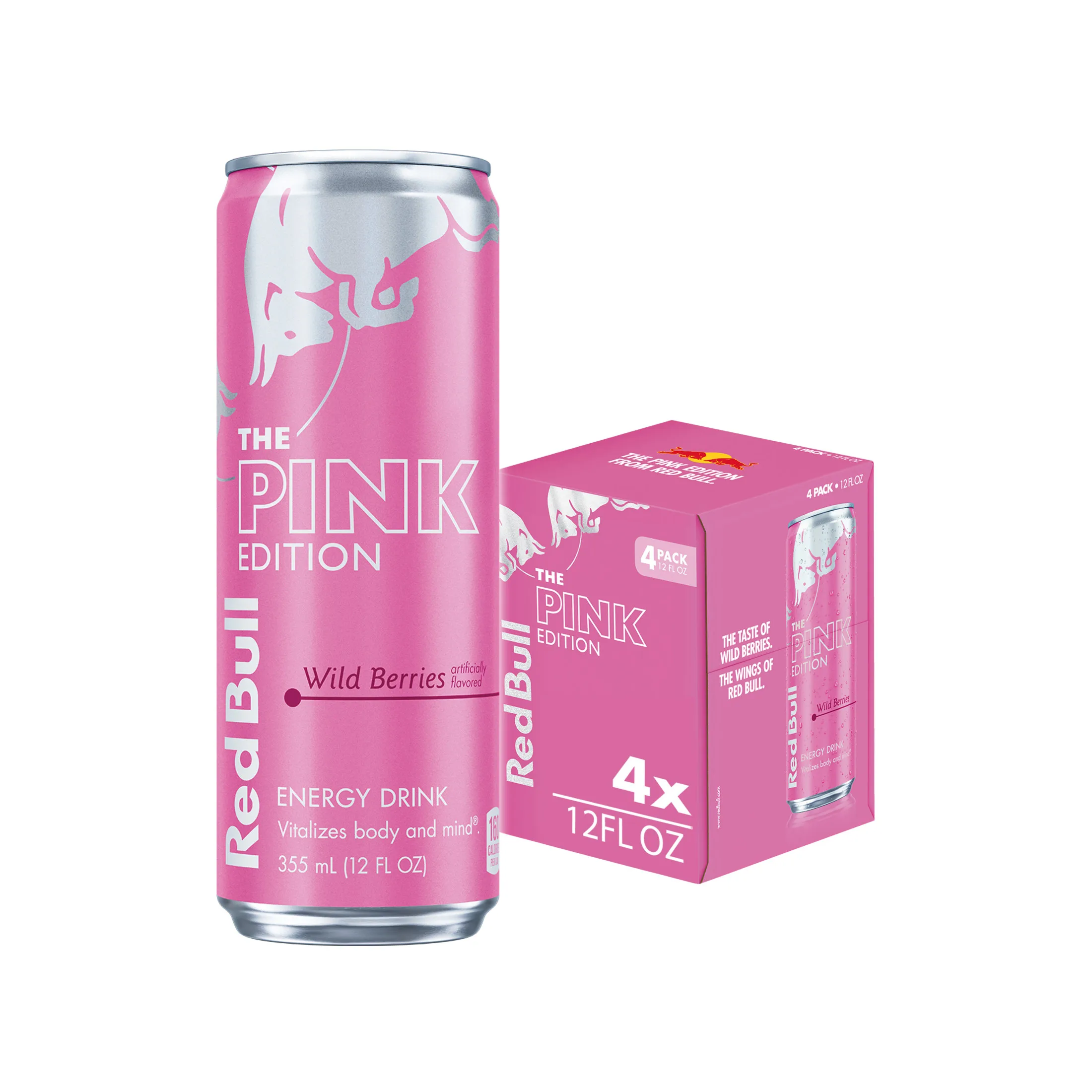 Red Bull Pink Edition Energy Drink, Wild Berries, 12 fl. oz., Pack of 4 Cans,  80mg Caffeine
