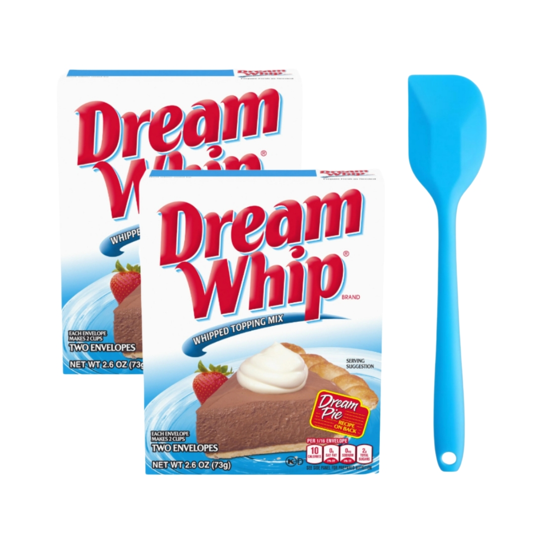 Dream Whip Whipped Topping Mix 2.6 oz (2 pack) and 8in Silicone Spatula (Color Varies)