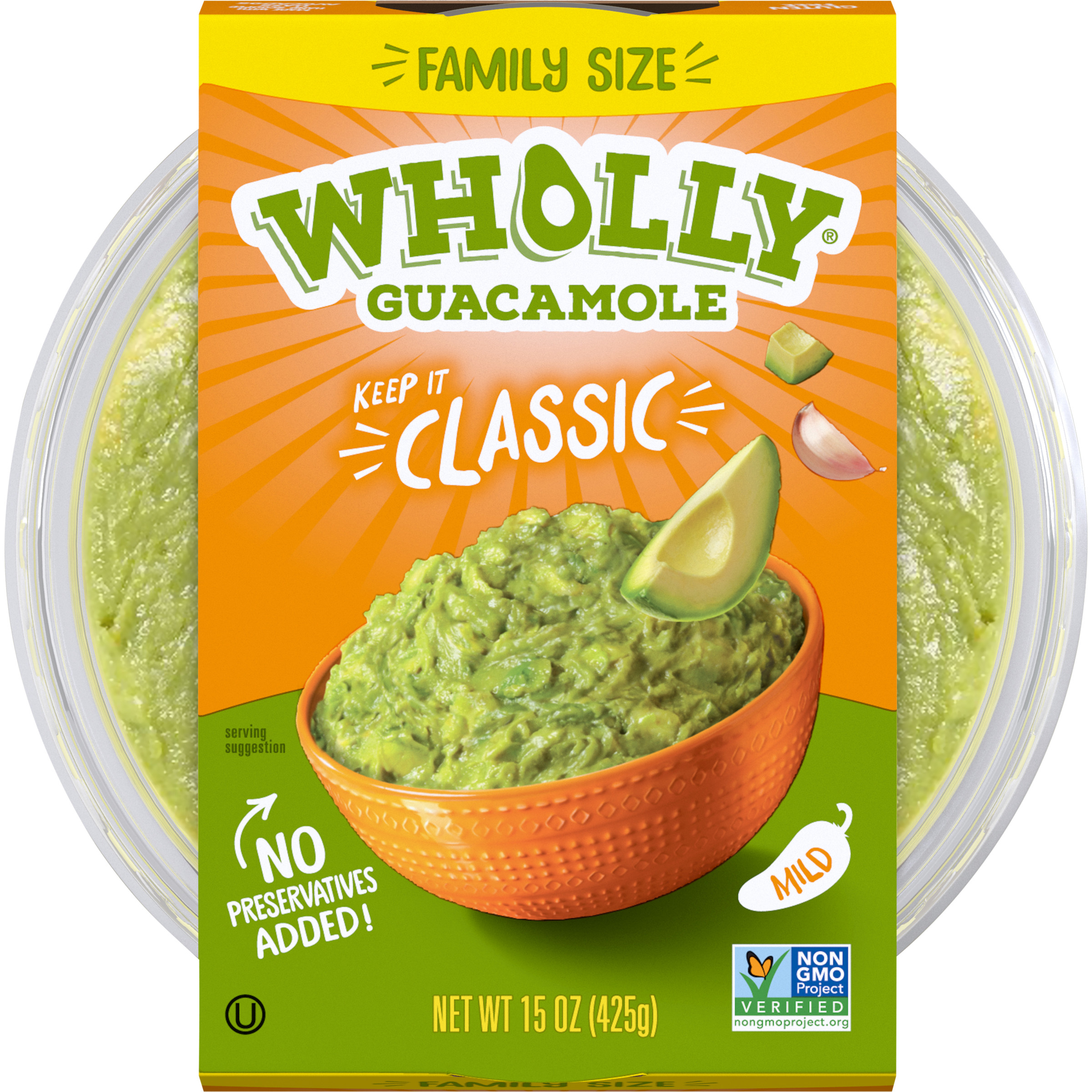 WHOLLY GUACAMOLE Classic Bowl Family Size, Hass Avocados, No preservatives added, 15 oz Tub