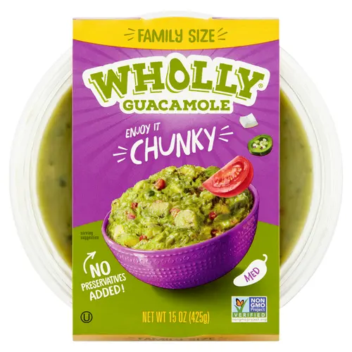 WHOLLY Guacamole Chunky Bowl, Hass Avocados, No preservatives added, 15 oz
