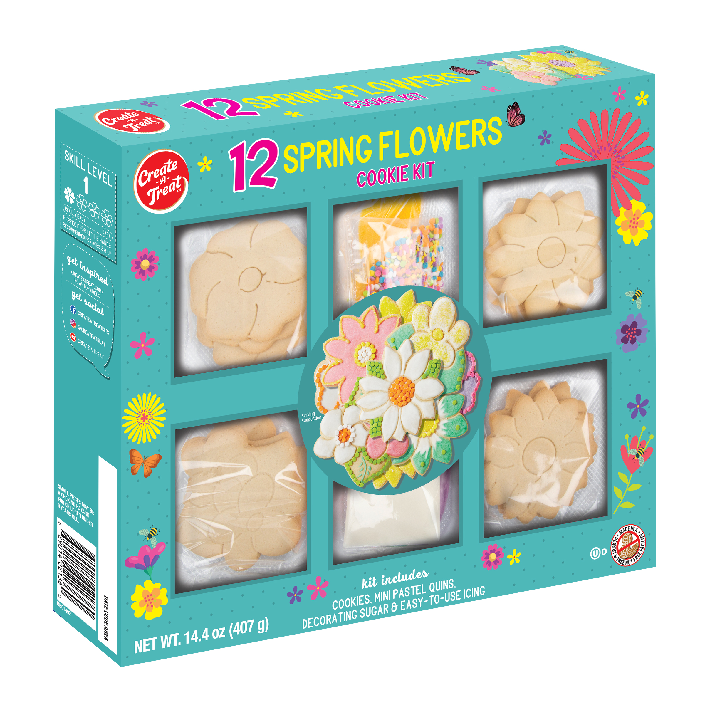 Create-A-Treat Spring Flower Cookie Decorating Kit, 14.4 oz, 12 Count, Vanilla, Crunchy, Medium Box