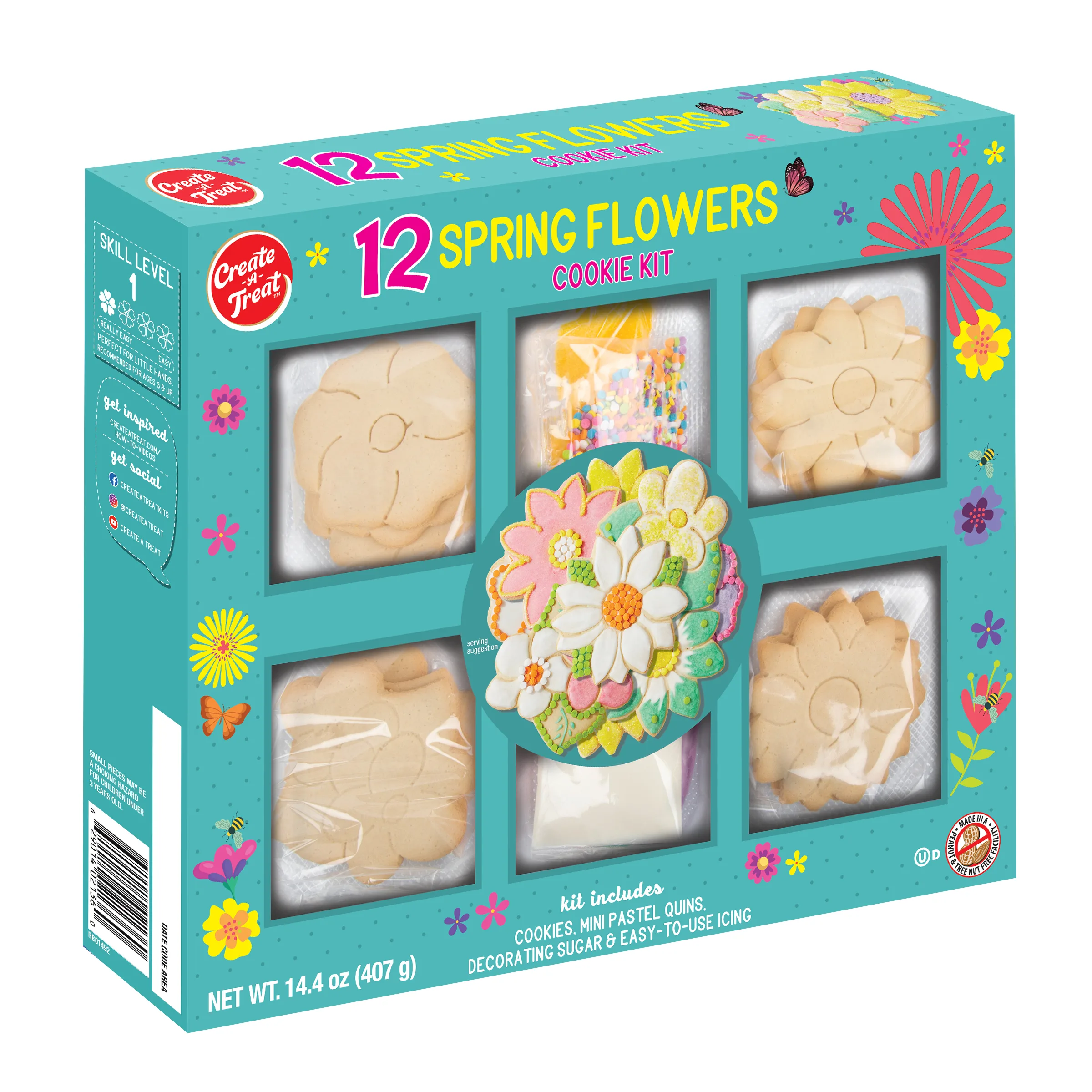 Create-A-Treat Spring Flower Cookie Decorating Kit, 14.4 oz, 12 Count, Vanilla, Crunchy, Medium Box