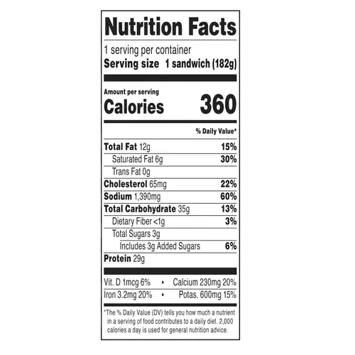 Marketside Ham & Swiss Sub Sandwich, Half, 6.5 oz, 1 Count (Fresh) thumbnail 4