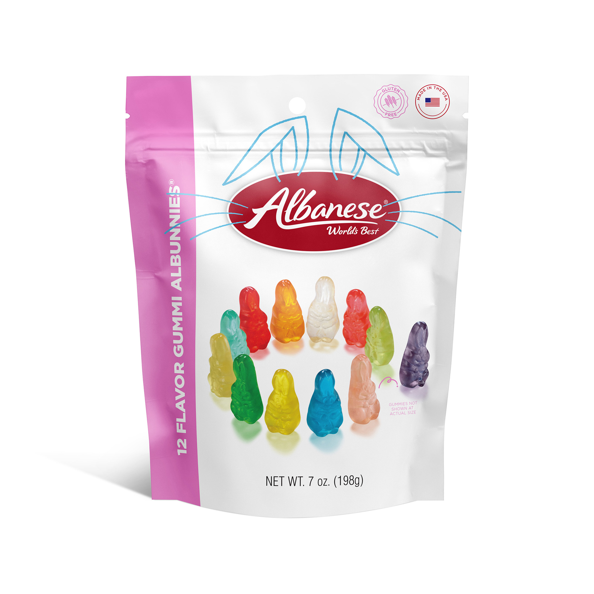 Albanese World's Best 12 Flavor Gummi Albunnies, 7oz Gluten Free