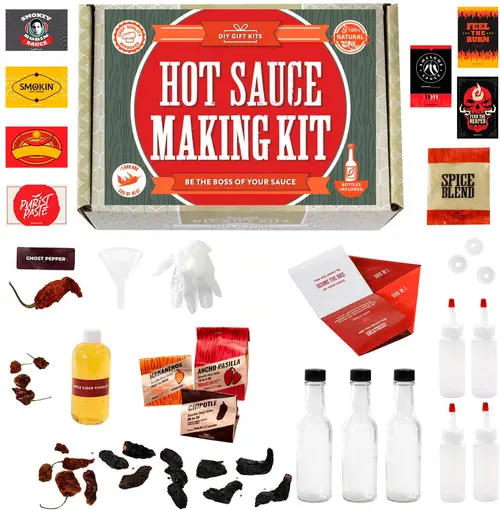 DIY Gift Kits Standard Hot Sauce Making Kit with 3 Recipes, Bottles & More: All-Inclusive Set for Making The World's Hottest