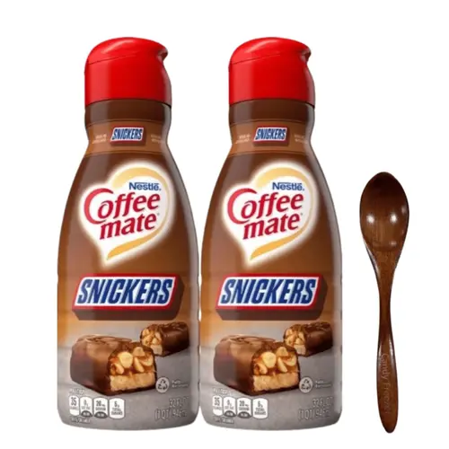 Candy Freezer Snickers Liquid Coffee Creamer Bundle - Two (2) 32Fl oz Bottles of Smooth and Creamy with Candy Freezer Wooden Spo