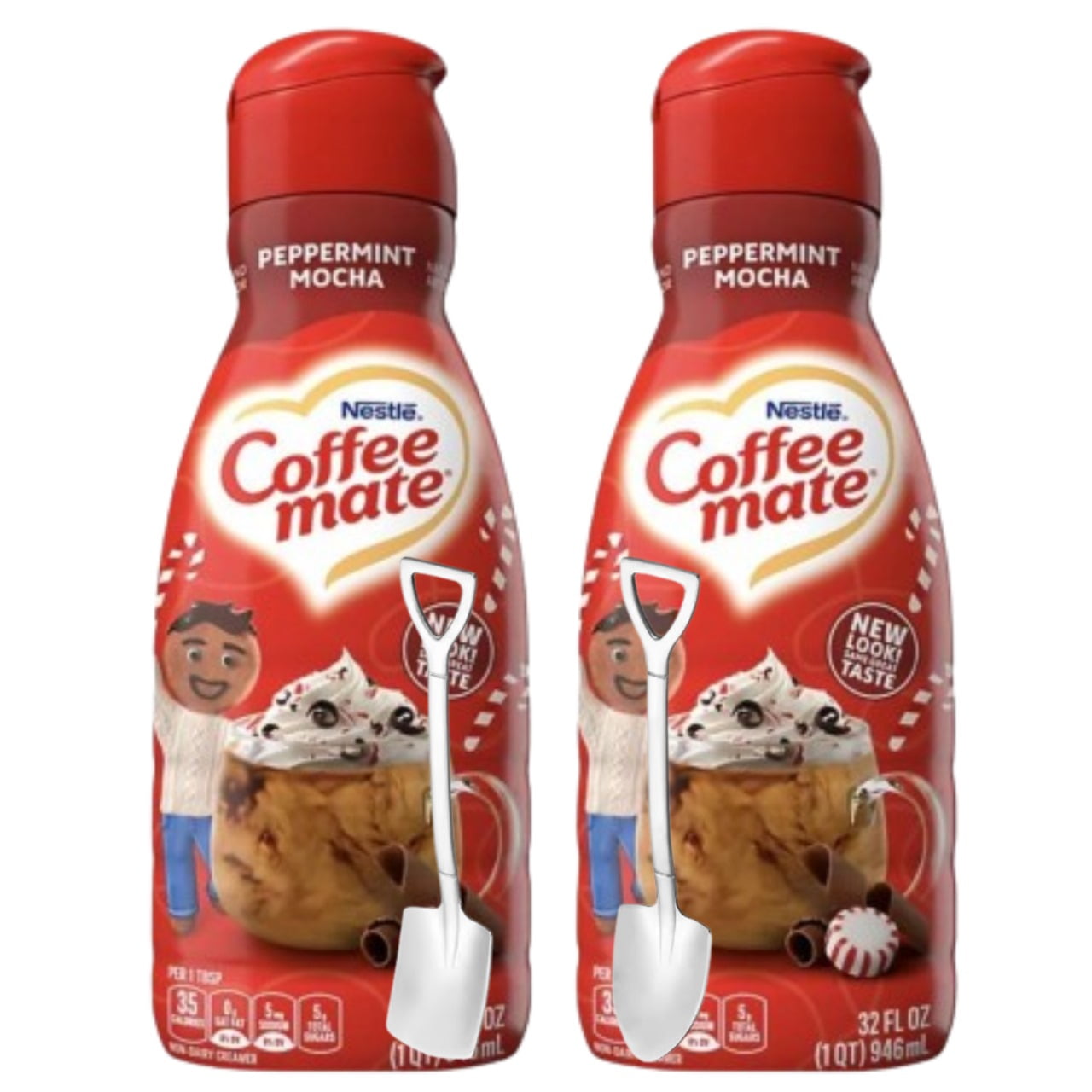 Candy Freezer Liquid Coffee Creamer Bundle - Two 32Fl oz Bottles of Smooth and Creamy with Mini Metal Spoon (Peppermint Mocha) -