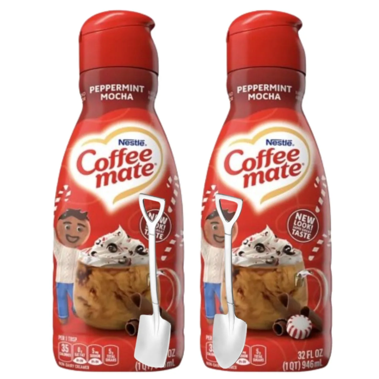 Candy Freezer Liquid Coffee Creamer Bundle - Two 32Fl oz Bottles of Smooth and Creamy with Mini Metal Spoon (Peppermint Mocha) -