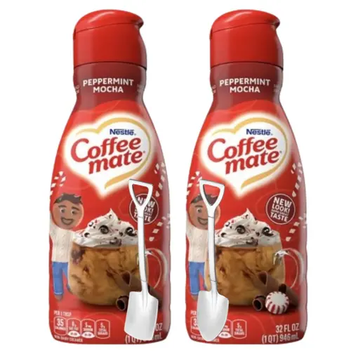 Candy Freezer Liquid Coffee Creamer Bundle - Two 32Fl oz Bottles of Smooth and Creamy with Mini Metal Spoon (Peppermint Mocha) -