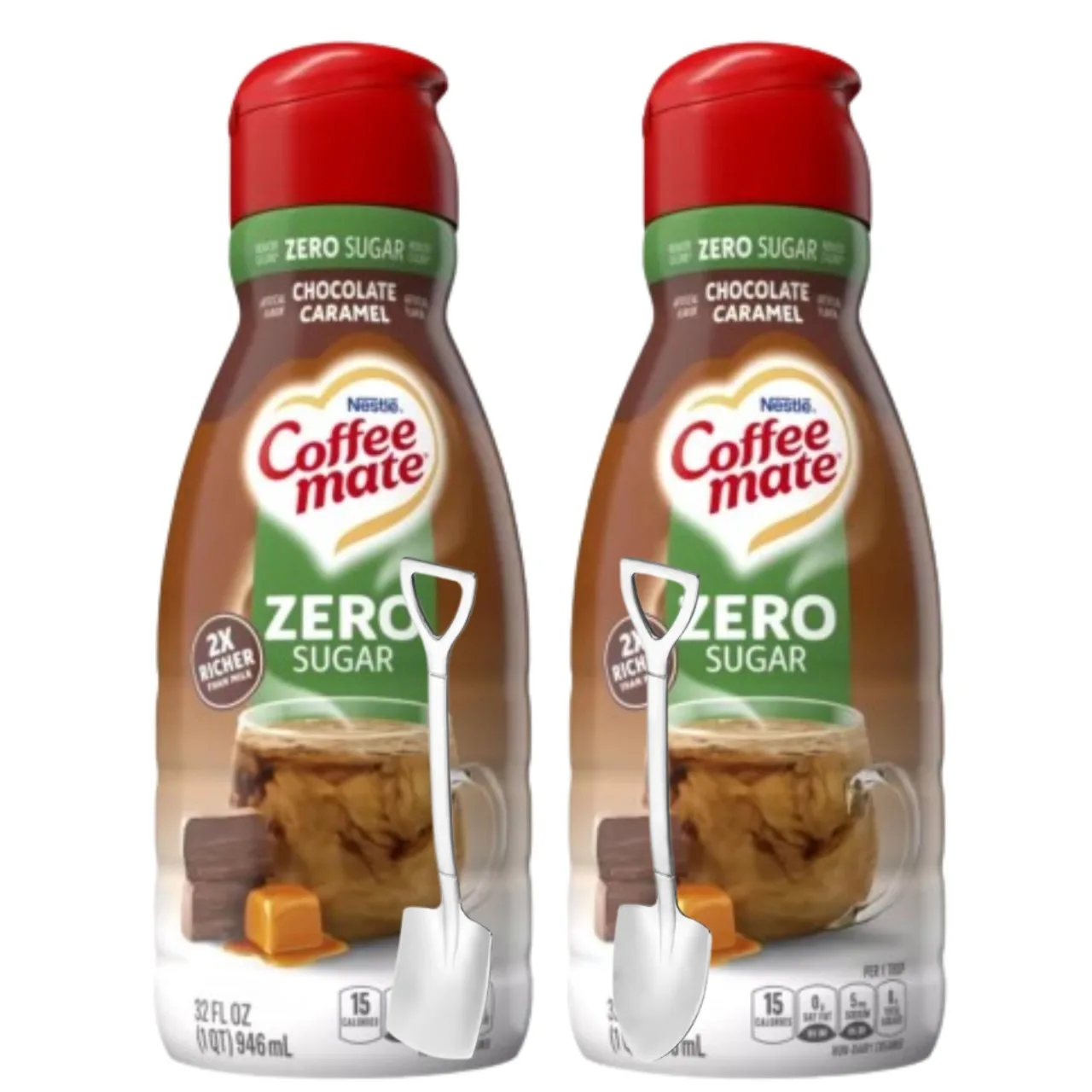 Candy Freezer Liquid Coffee Creamer 32 fl oz (2-Pack) with Mini Metal Spoons â€“ Rich & Creamy Flavor (Sugar Free Chocolate Ca